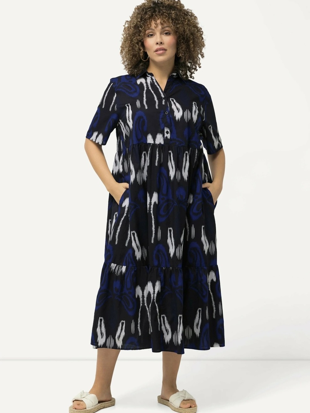 Ulla Popken Black & Blue Patterned Midi Dress